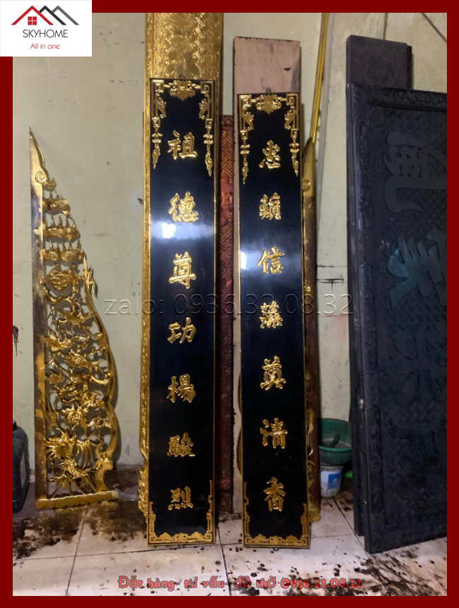 Câu đối thờ chữ Tổ đức tôn công dương- Trung tần tín tảo